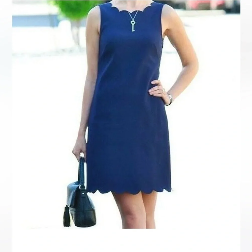💙💙 LIKE NEW- J.Crew Blue Scalloped Edge shift Dress SZ 2💙💙 - Picture 9 of 9
